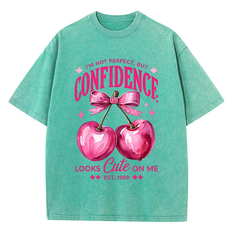 

California Pink Cherry Prints Washed T Shirts Women Cotton Oversize Tops O-Neck Comfortable Distressed Streetwear Summer Clothes
