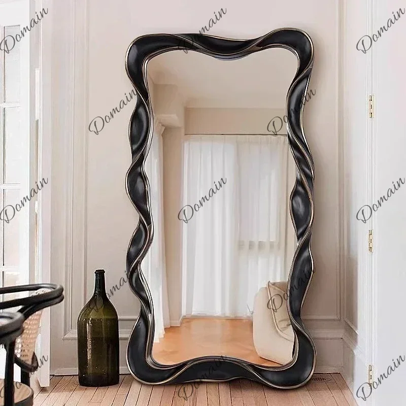 9X Deluxe American Wave Floor Mirrors Full Body Large Mirror Ground Standing Long Mirrors Light Makeup Mirror Room Decoration Ar