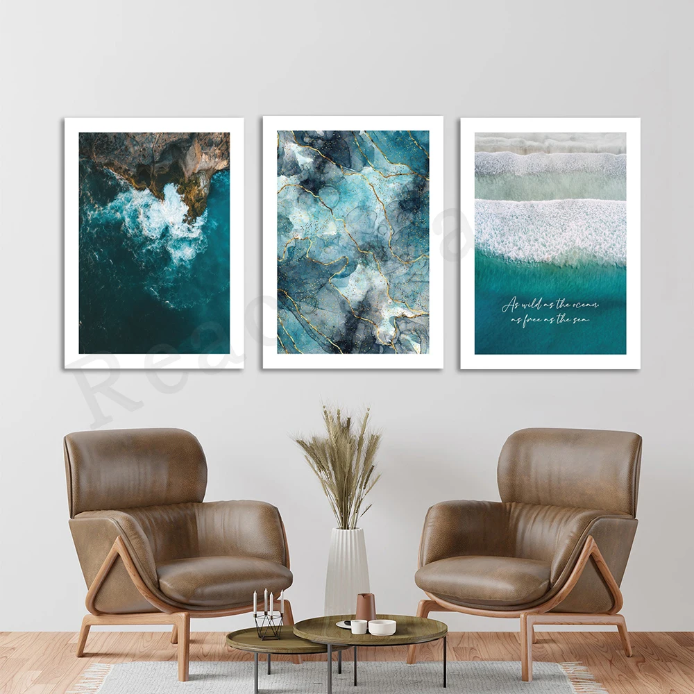 

Ocean closeup poster blue ocean waves canvas painting nature art print decor wall picture living room home decor