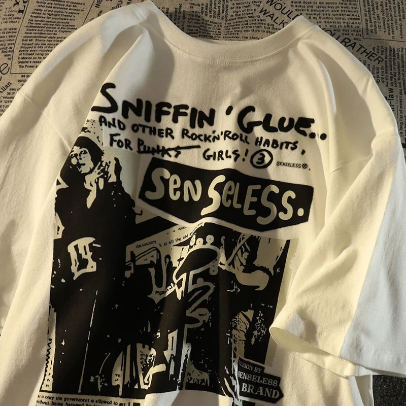 تي شيرت رجالي كاواي برقبة دائرية ، ملابس الشارع بأكمام قصيرة ، قمم كاجوال في الولايات المتحدة ، ملابس هاراجاكو ، الصيف