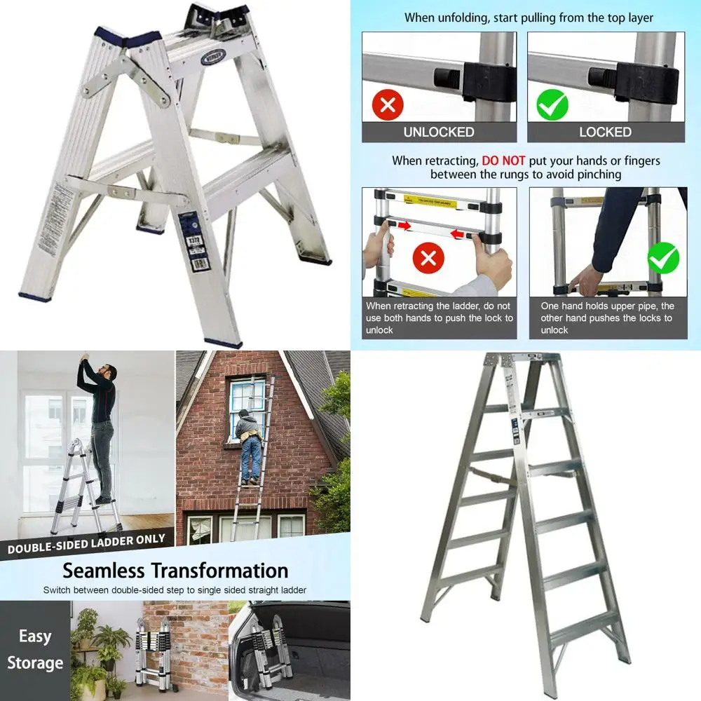 Aluminum Twin Stepladder 300-Pound Capacity, 2-Foot Long, Heavy-Duty Ladder for Professional Use