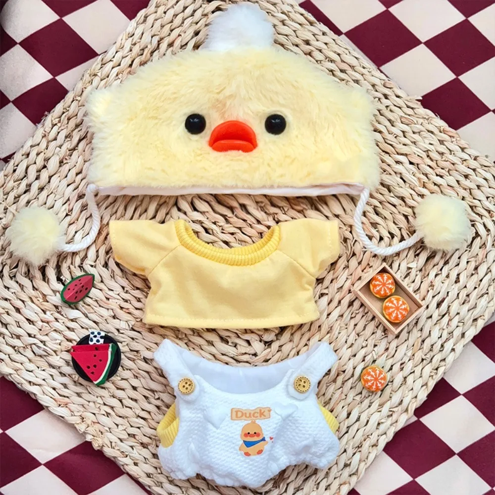 

Yellow Duck 20cm Cotton Doll Clothes Plush Hat Strap Pants Doll Clothes Outfit Bear Suit Doll Dress Up Set Children's Gift