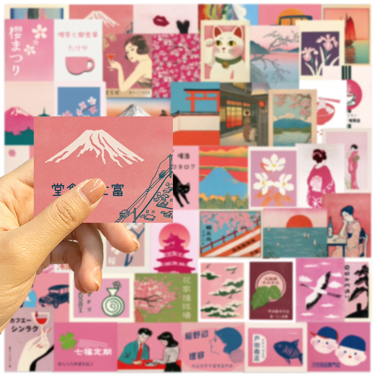 50 stuks roze Japanse retro esthetiek stickerpakket herbruikbare vinylstickers voor laptops waterflessen telefoons gitaren en meer
