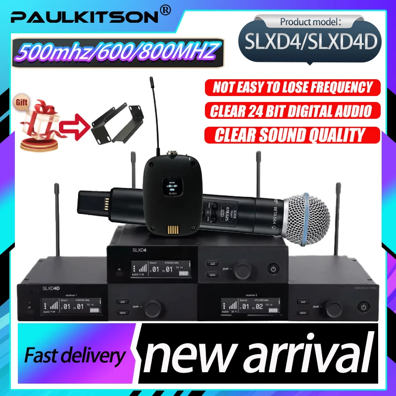 SLXD Microfone 500/600/800MHZ Wireless Microphone System 4pin Headset KSM8/Beta58 Professional Audio Equipment For Stage Karaoke