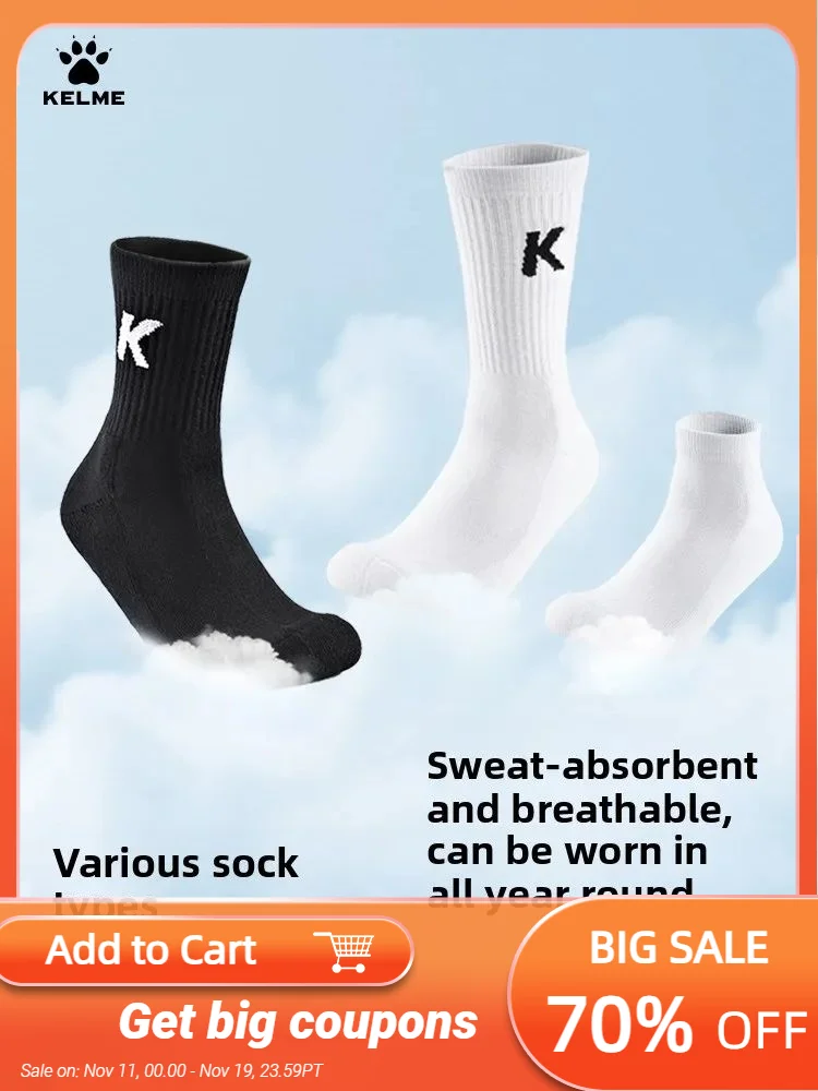 

Kelme Sports Breathable Socks 3-pair Men's And Women's Running Long Socks Basketball Fitness Leisure Medium Socks