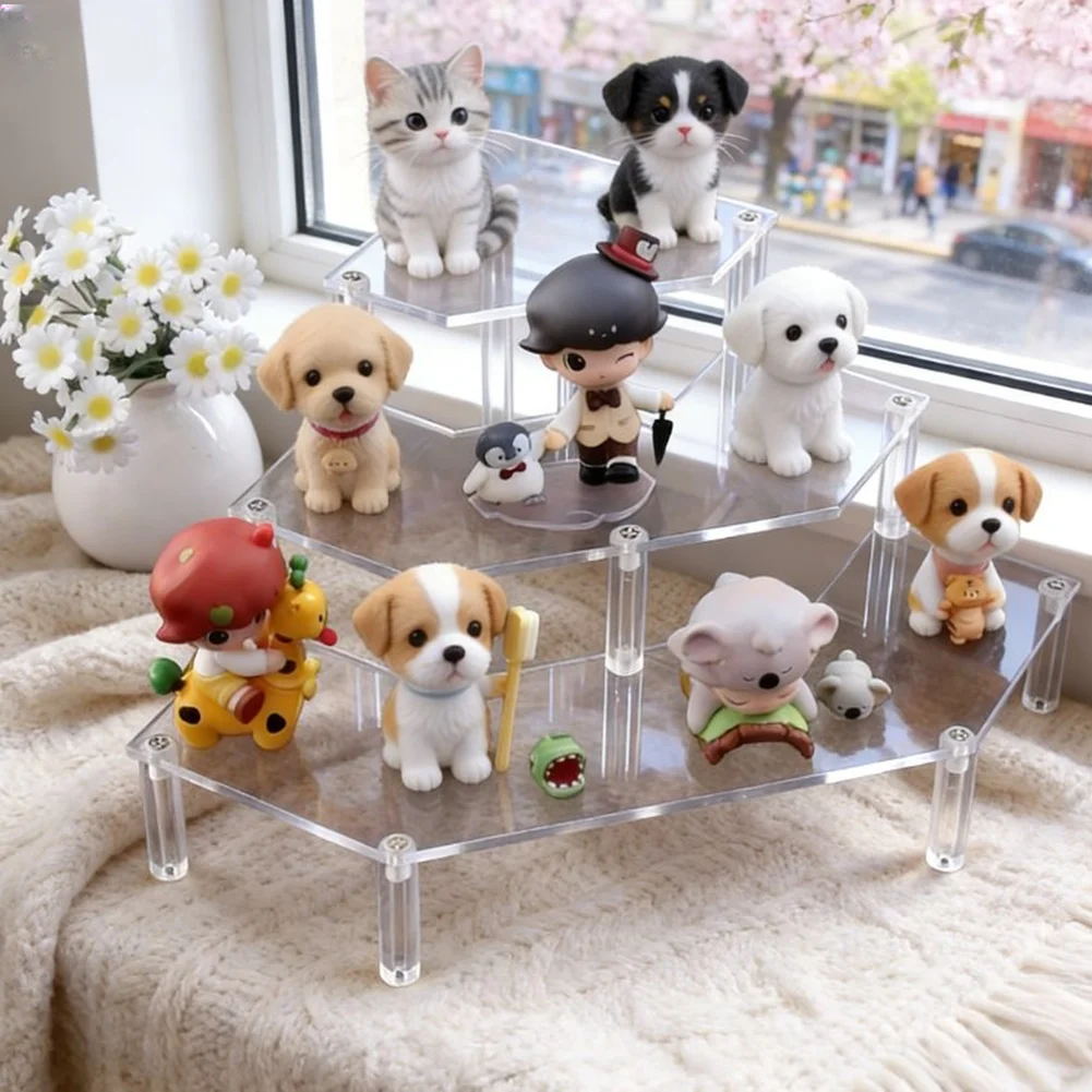 Diamond Shaped Transparent 3 Tier Display Stand For Toys Cosmetics Jewelry Home Decor Storage Shelf Organizer Rack