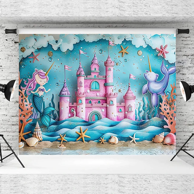 Beenle Birthday Background Under The Sea Mermaid Princess Castle Theme Kids Baby Shower Party Decor Poster Photography Backdrop