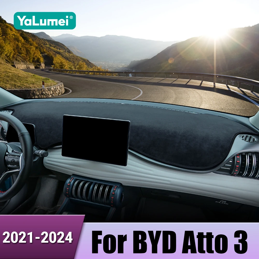 Flannel Car Dashboard Cover Sun Shade Avoid Light Anti-UV Mat Carpet Accessories For BYD Atto 3 Yuan Plus 2021 2022 2023 2024 EV