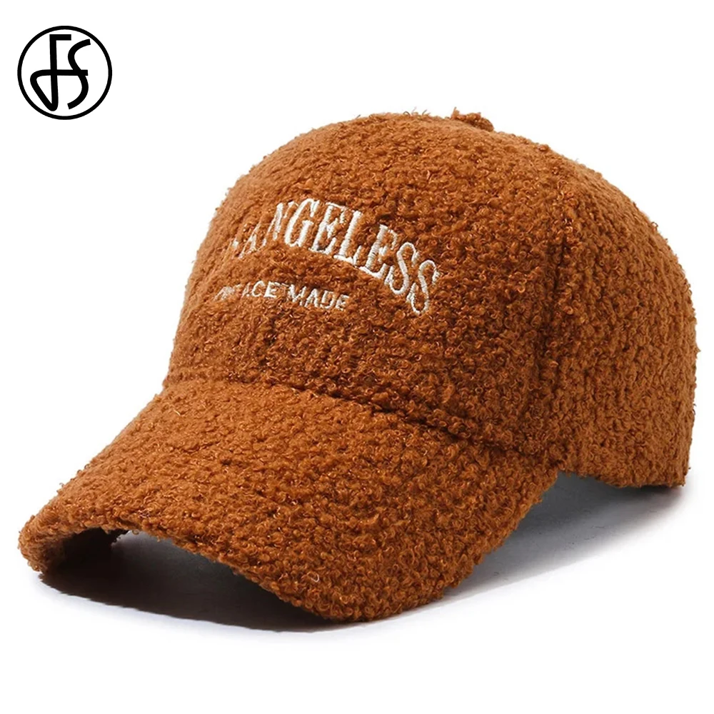 FS Brown Warm Winter Women Hat Letter Embroidery Korean Lambswool Baseball Caps For Men Outdoor Sports Ski Cap Gorras Para Mujer