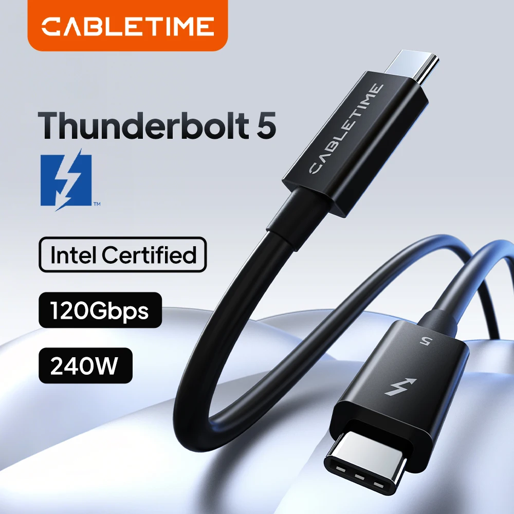 CABLETIME Thunderbolt 5 Cable 120Gbps PD 240W Data Cable Intel Certified Fast Charging 8K60Hz Type C Cable for SSD Mac/PC iPad