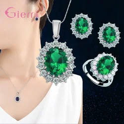 Pretty Latest Romantic Women Jewelry 925 Sterling Silver Female Bijoux Colorful Crystal Pendant Necklace Earring Ring Set