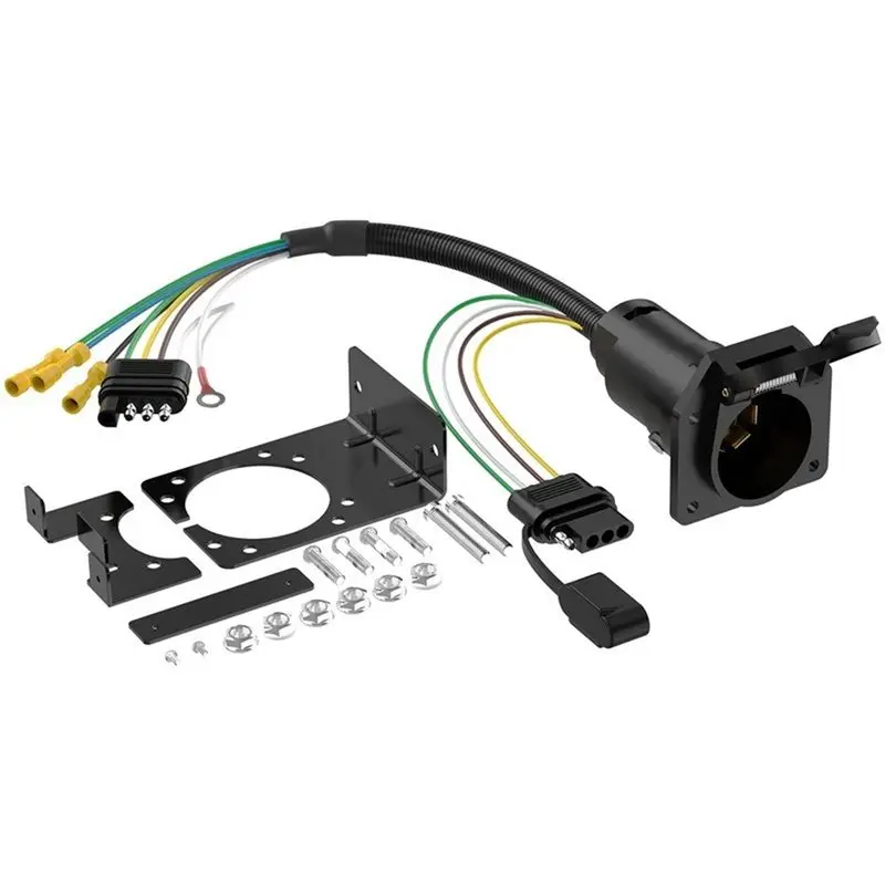 

For Truck RV Trailer Compatible 4 Way To 7 Way RV Blade& 4 Way Flat Trailer Wiring Adapter With Mounting Bracket