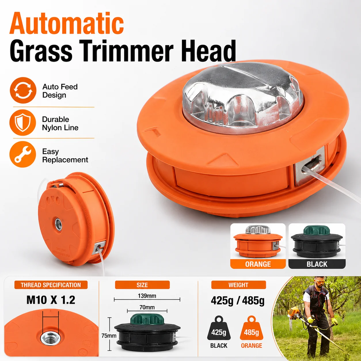 Automatic Grass Trimmer Head, Brush Cutter Weeding Wheel, Lawn Mower Replacement Accessory for Garden Weed Tool
