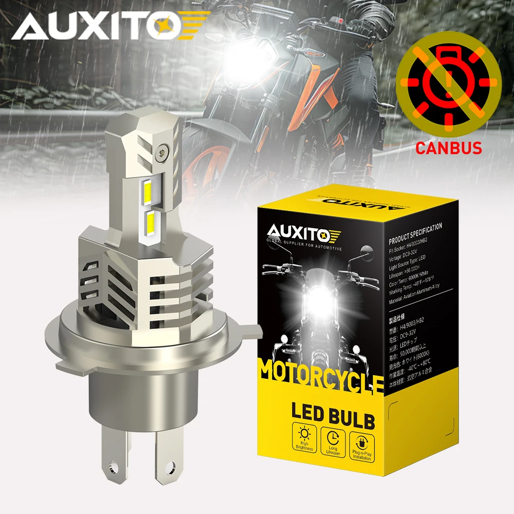 AUXITO H4 Motorcycle LED Headlight 12V 26W 6000K Super Bright Hi Lo Beam MotoBike Lamp Canbus Moto Bulb 360 6000LM Plug and Play