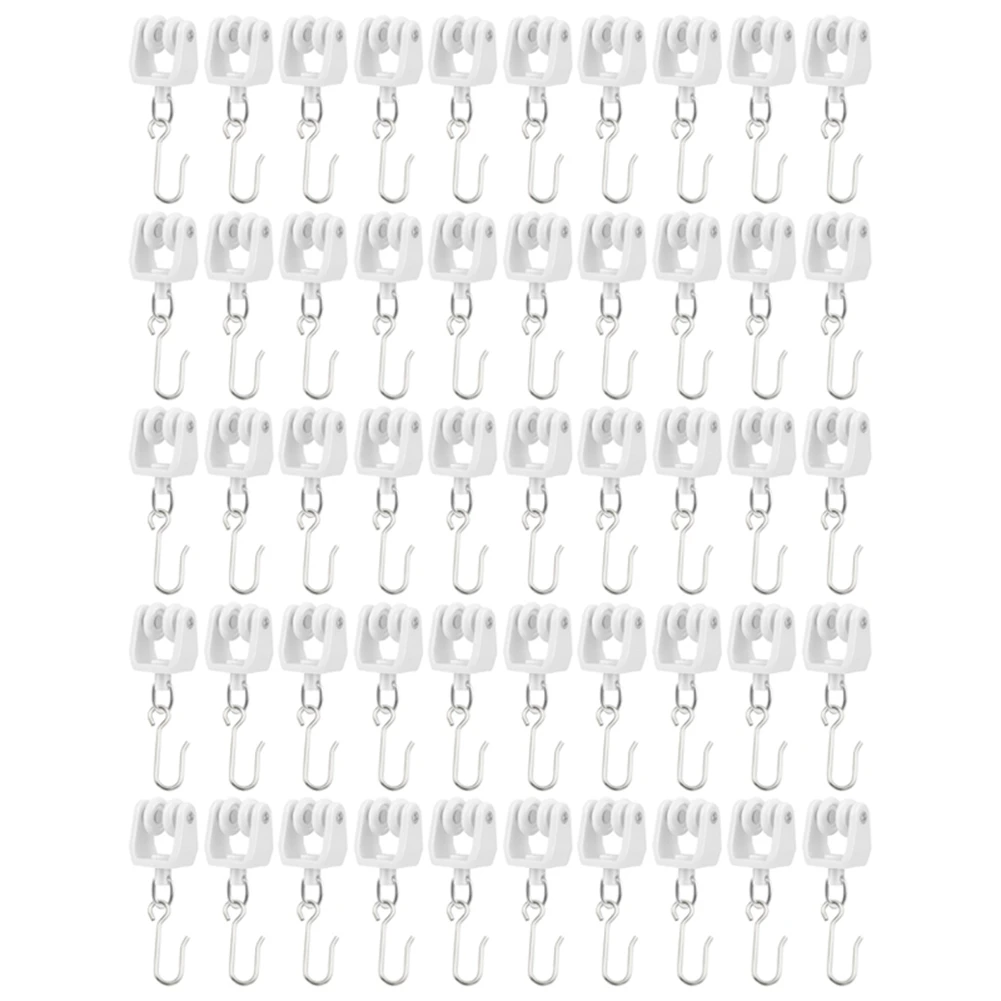 【HAPPY】Ceiling Curtain Track Rollers And Hooks- 100Pcs Set Includes 50 Pcs Smooth Rollers And 50 Pcs Metal S Hooks Accessory
