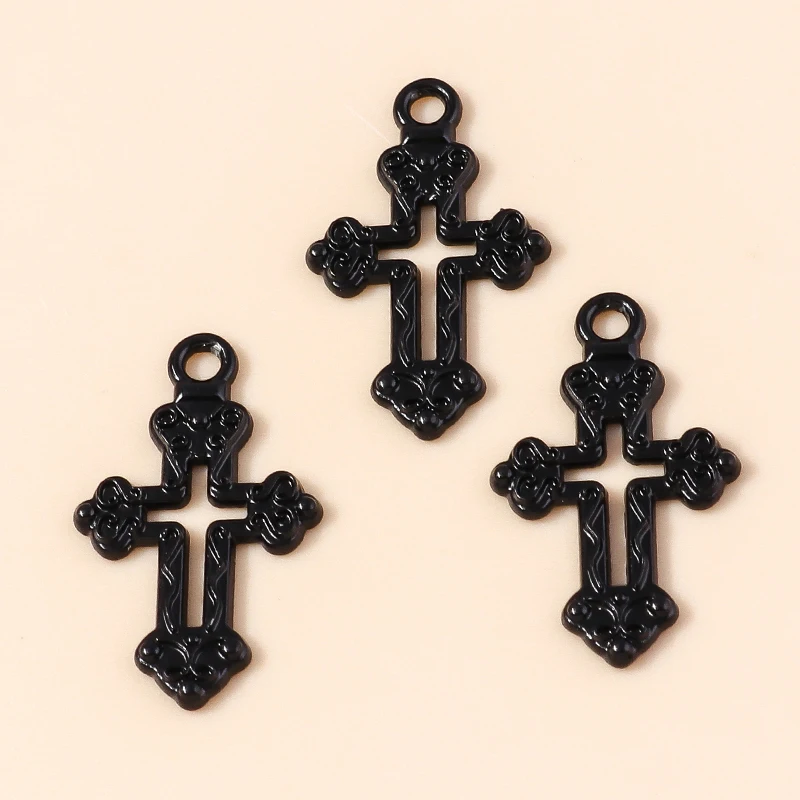 Leslie 10 Stück Steampunk-Kreuz-Charm für die Schmuckherstellung, schwarze Farbe, Kreuz-Anhänger, Halskette, Schlüsselanhänger, DIY-Hip-Hop-Schmuckzubehör – Detail 24