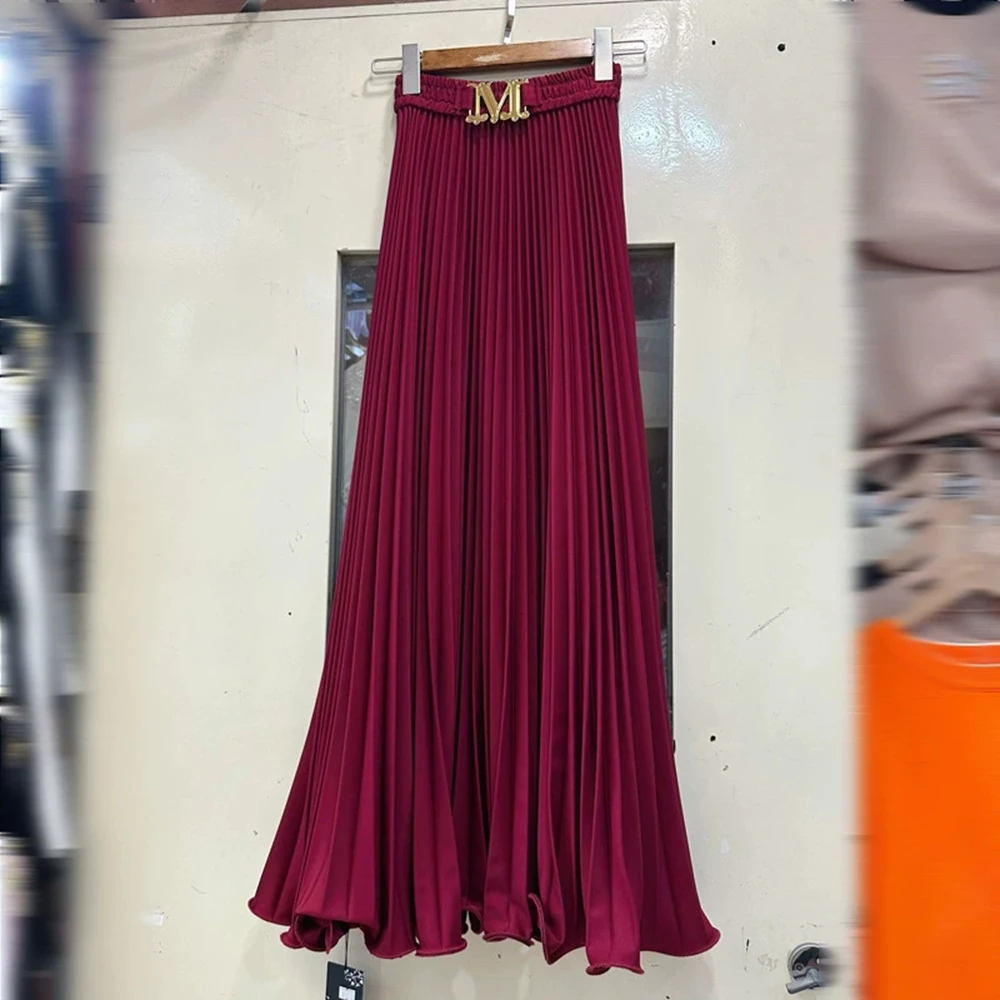 

Summer long swing drape skirt wave curling twill pleated skirt elastic waist skirt long skirt-GZXX320