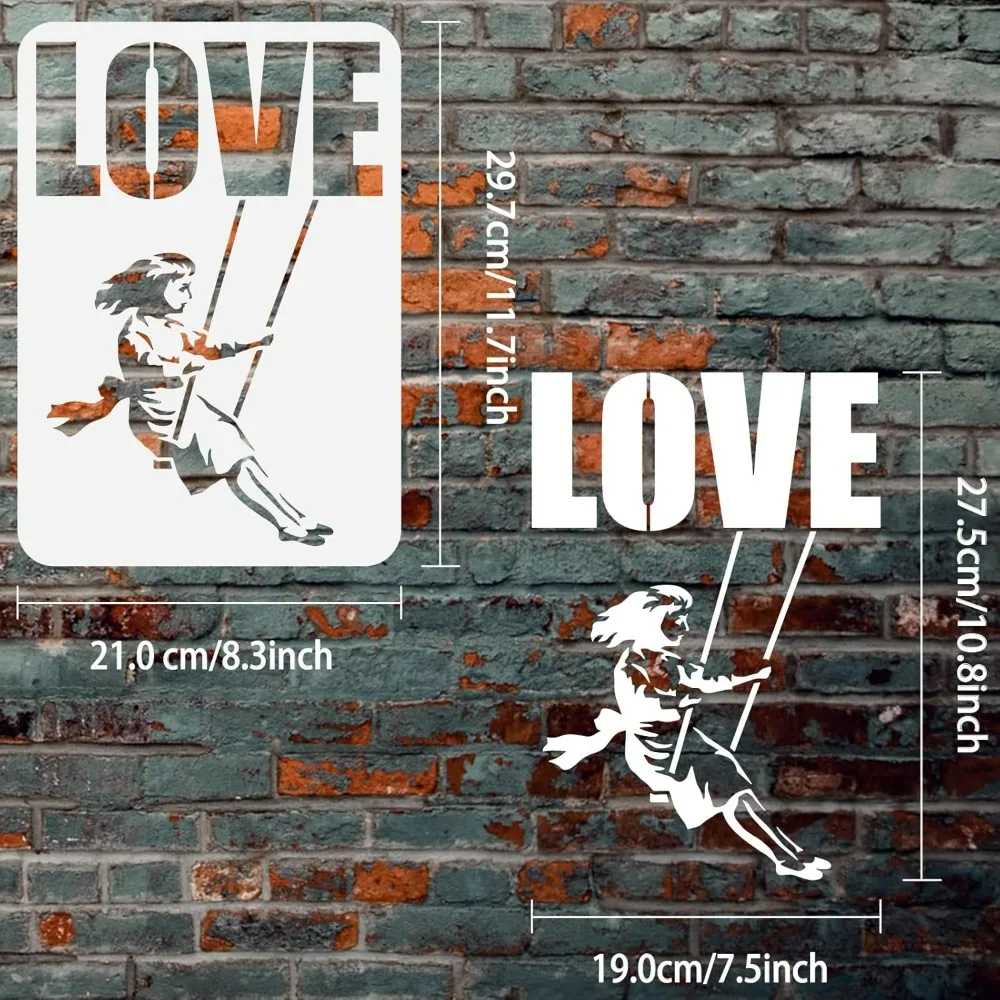 Banksy Girl On Swing Stencil 8.3x11.7inch Reusable Theme Painting Template Banksy Girl with Love Drawing Stencil