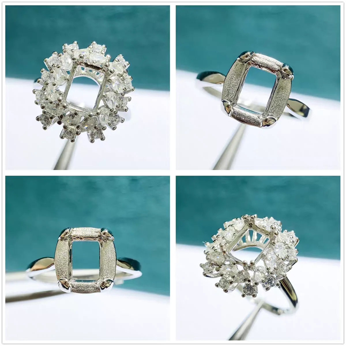 

MeiBaPJ 3 Colors 6*8 Rectangle Stone 925 Sterling Silver Ring Holder DIY Empty Support for Women Fine Charm Jewelry