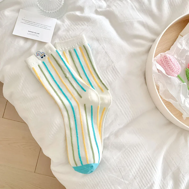 Women's Socks Spring Summer Breathable Mid-tube Stocking Thin Cotton Socks Dopamine Cloth Label Pile New Female Socks Wholesales