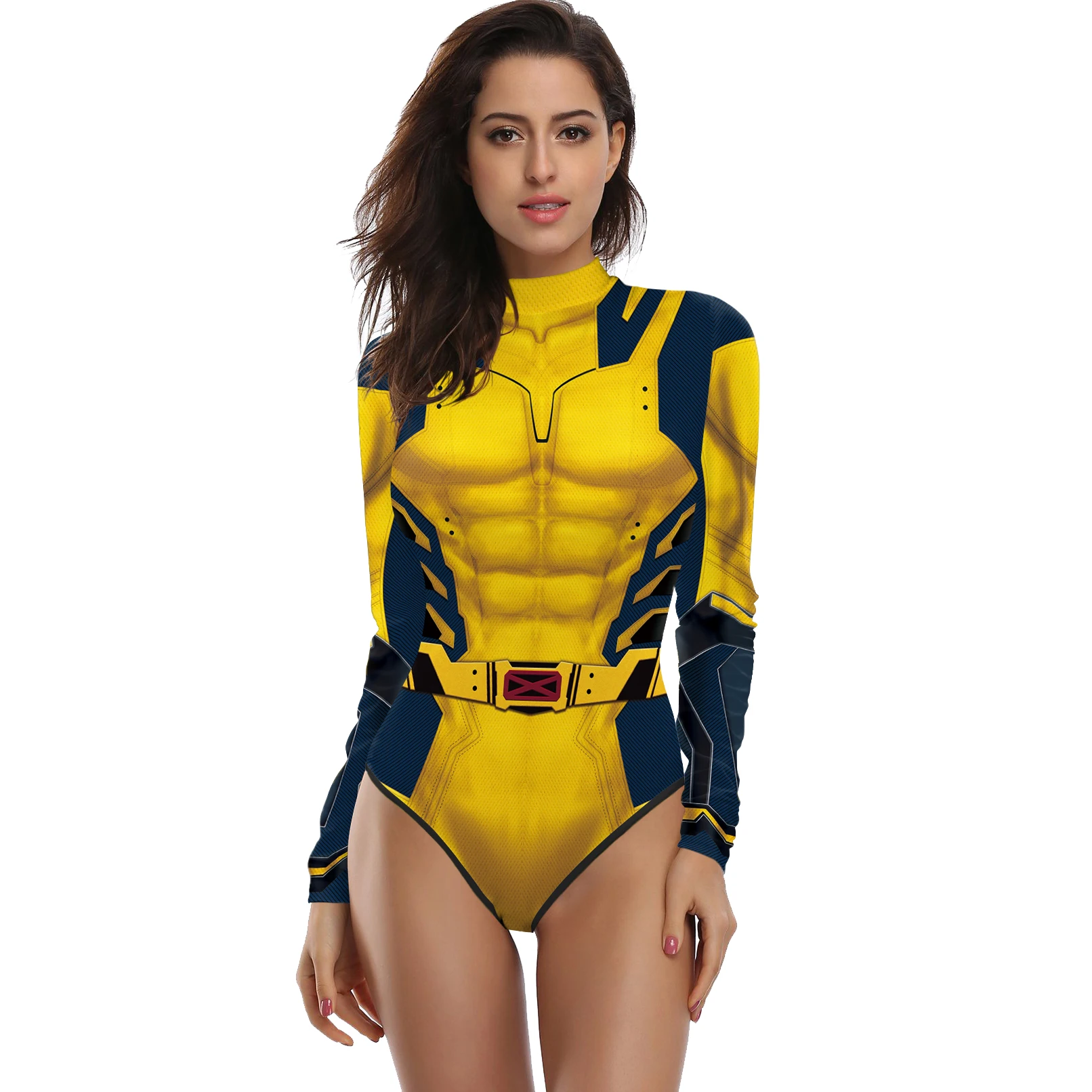 Zawaland Superhero Cosplay Costume for Women One Piece Swimwear 3D Printed Halloween Long Sleeve Bodysuits Zentai Outfits