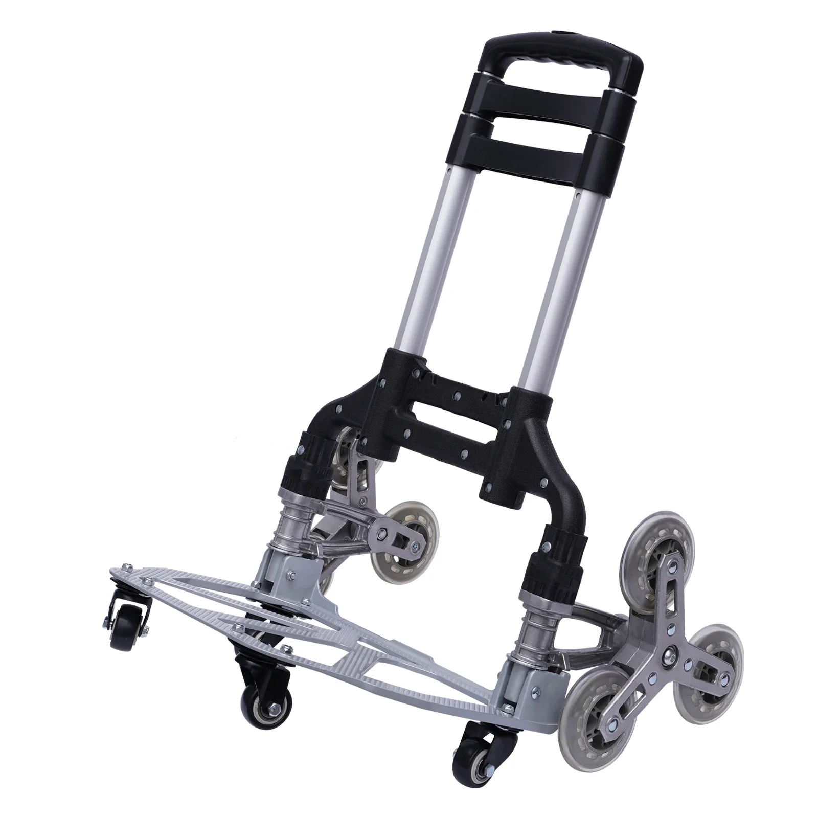 Treppensteigender Schubwagen, robuster Handwagen, tragbarer, zusammenklappbarer Wagen, Aluminium-Gepäckwagen mit 6 Rädern und 4 Universalrädern – Detail 2