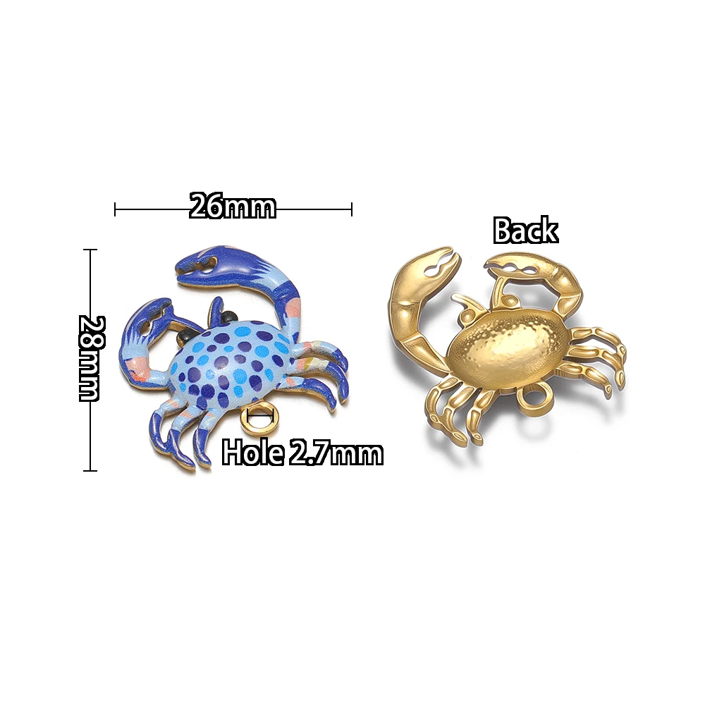 4pcs Stainless Steel Enamel Vivid Crabs Charms for Kids Cute Necklaces Pendants Children Earrings Making DIY Jewelry Findings