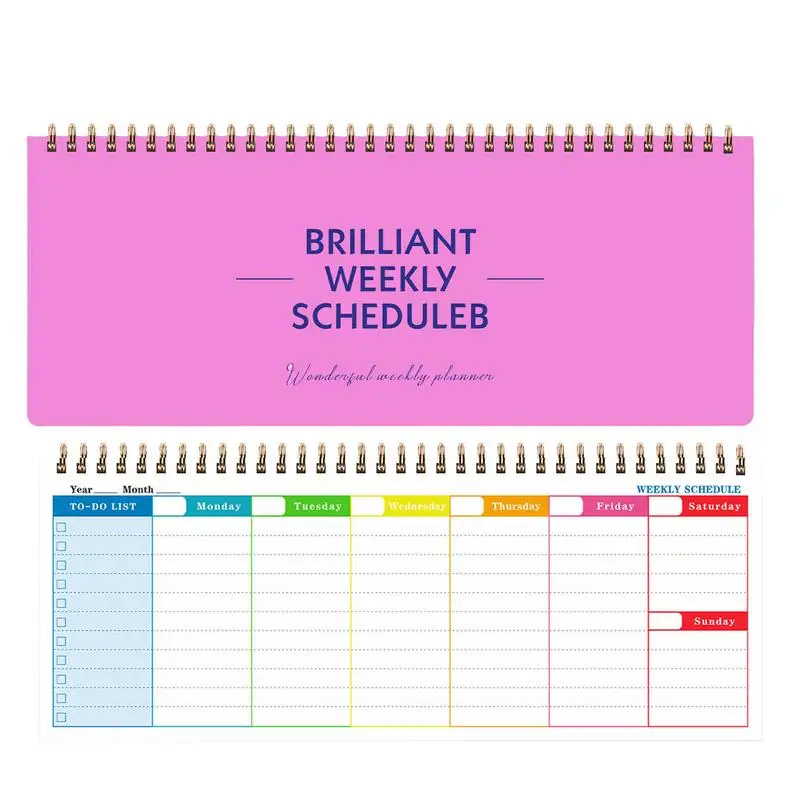 Lined Coil Notebook 60 Pages 12X5 Inches Weekly Planner Notepad Thick Paper Hardcover Weekly Notebook Calendar Planner Notepad