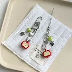 Boho Apple Bead Keychain Phone Charm Strap for Girls Vintage CCD Camera Chain Bag Lanyard