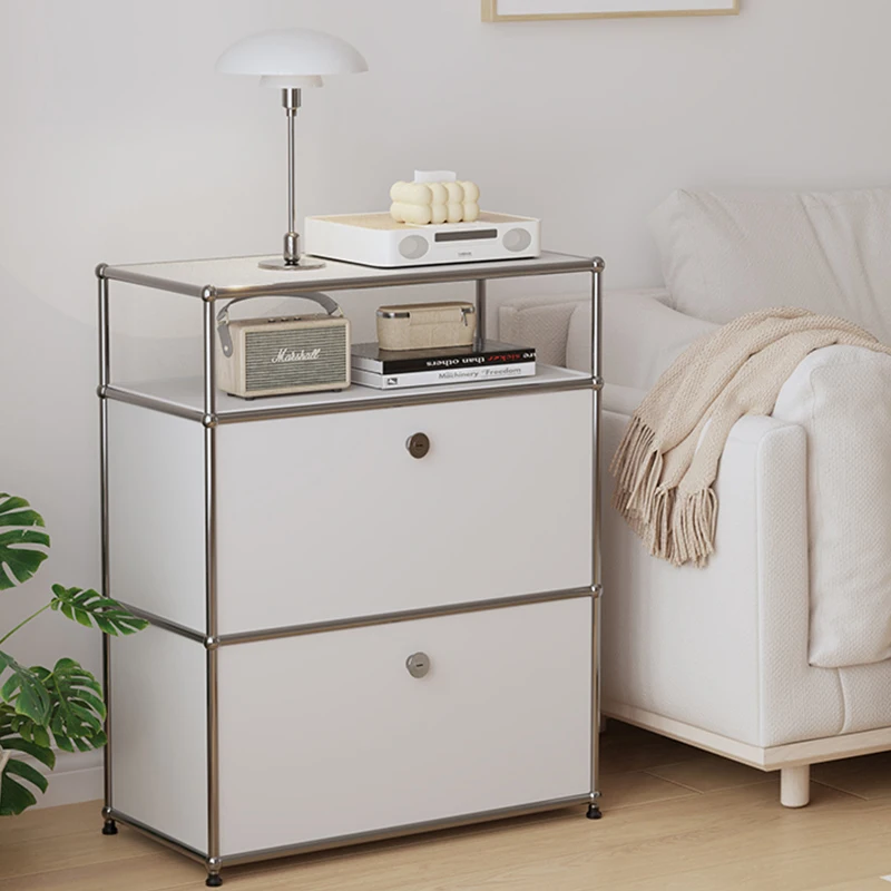 صندوق تخزين وحدة من الفولاذ المقاوم للصدأ، خزانة تخزين بسيطة وحديثة لغرفة المعيشة والمنزل