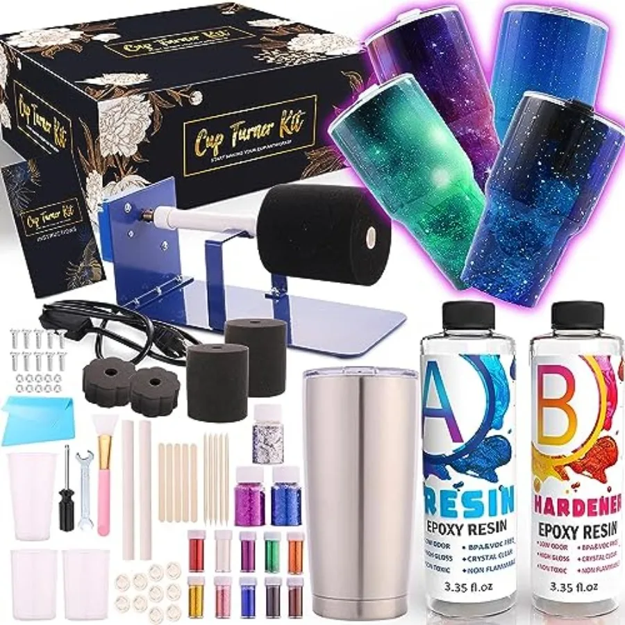 

Cup Turner Kit with Epoxy Resin kit for Beginner - Stainless Steel Turners Tumblers Machine Tool Art DIY Supplies Glitters Sili