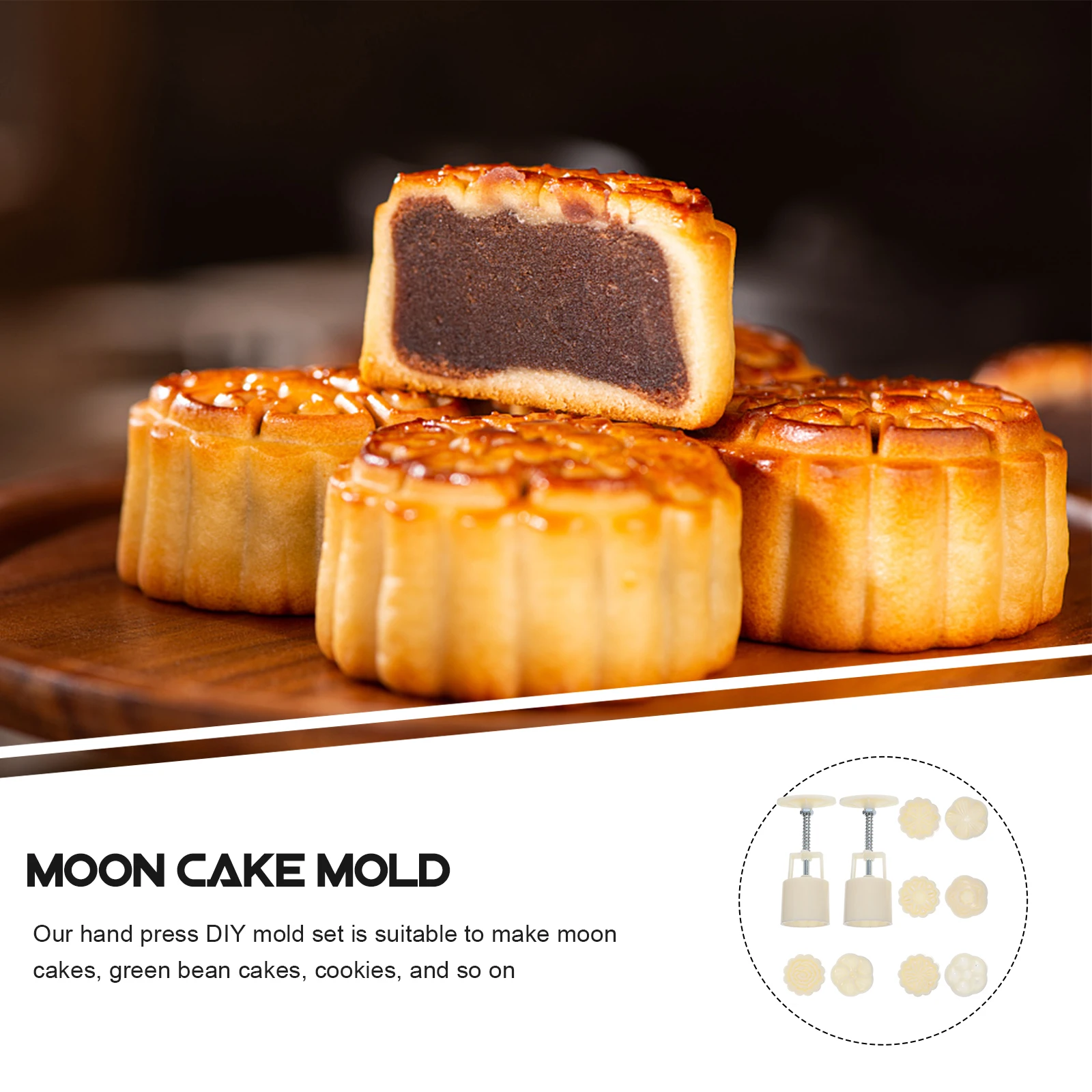 

1 set Hand Press Diy Mold Set Floral Pattern Baking Tool Moon Cake Making Kit Non-Stick Kitchen Gadget Cookie Press Stamps Food