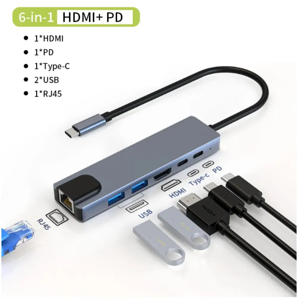 Laptop Docking Station Dual Monitor 4K@30Hz, 8 in 1 USB C Hub with HDMI, 100Mbps, 65W PD, 2 USB, SD Card Reader, USB C Dock Comp