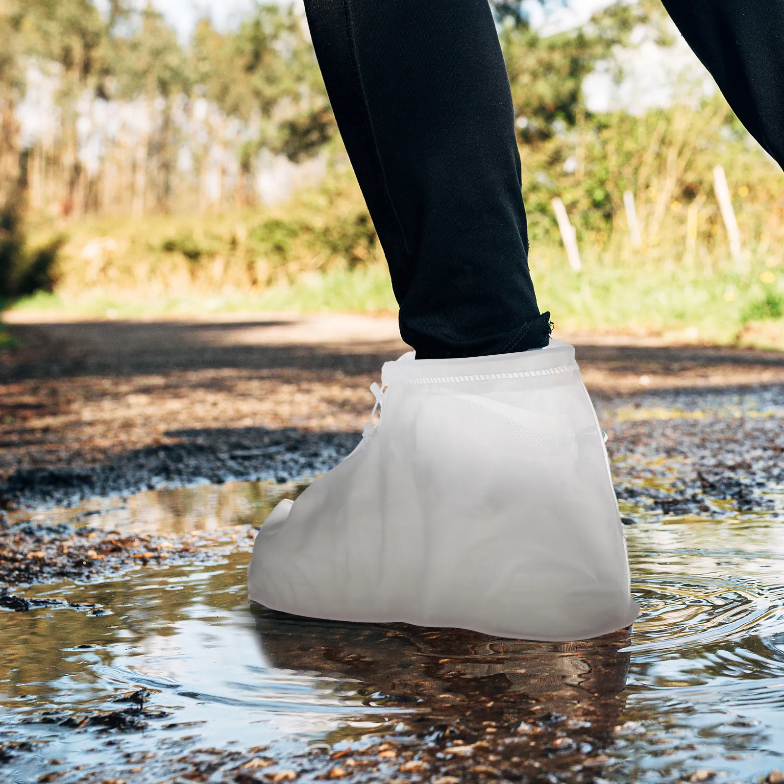 

1Pair Rain Shoe Covers Heavy Duty PVC Overshoe Booties Zipper Fastening Nonslip Sole Portable Lightweight Rainproof Shoe