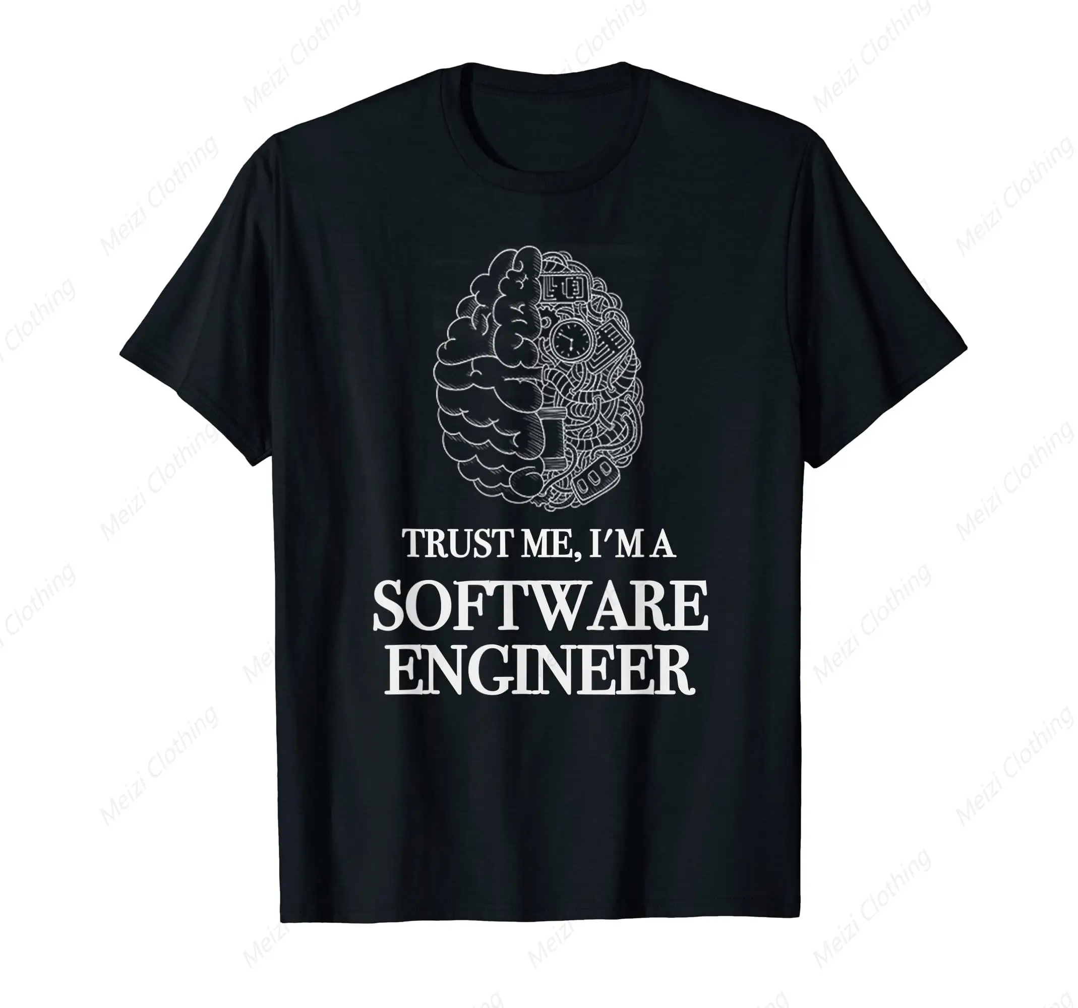 

Believe Me I Am A Software Engineer Printed Shirt Developer Programming T-Shirt Black Pure Cotton Casual Short Sleeved Shirt