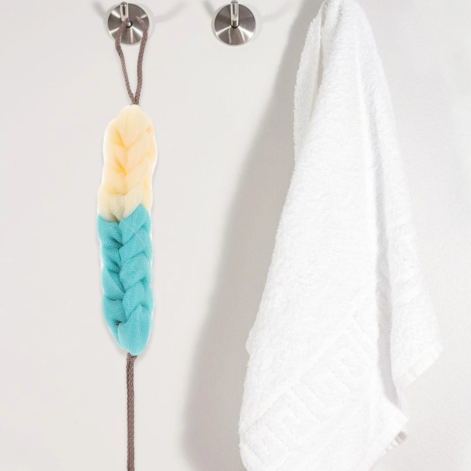 

Exfoliating Bath Towel Light Sponge Rope Handles Durable Skin-Friendly Long Loofah Travel Students Adults Back Shower