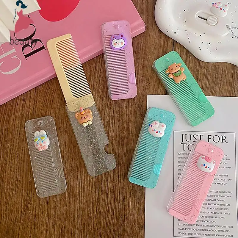 Peine de pelo de dibujos animados para mujer, cepillo plegable para masaje, herramienta de peinado de peluquería antiestática, portátil, regalo de viaje