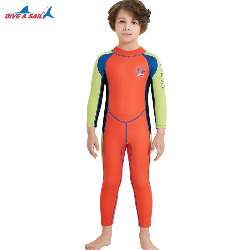 Brand 2.5MM Neoprene Wetsuit Kids Boys Fashion Patchwork Long Sleeve Winter Thermal Swimwear Children's Full Body Diving Suit