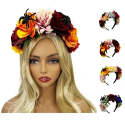 Fairy Halloween Day of the Dead Headband Bloomy Rose Floral Crown Scary Spider Skull Festival Party Hair Hoop Mexican Headpiece