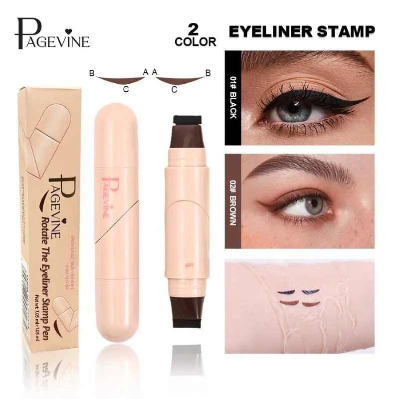 Rotating Eyeliner Stamp Pen Waterproof Fast Drying Double-Ended Eyeliner Easy To Color for Beginners Creating Natural Eye Makeup