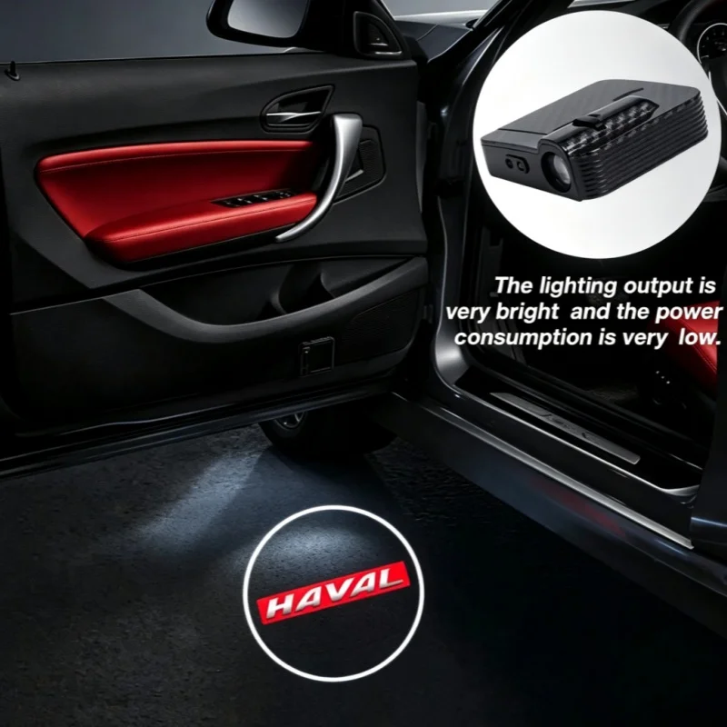 For Haval H6 F7 Jolion Dargo LED Door Logo Projector Battery Powered Wireless Welcome Light No Drilling Ghost Shadow Car Lamp