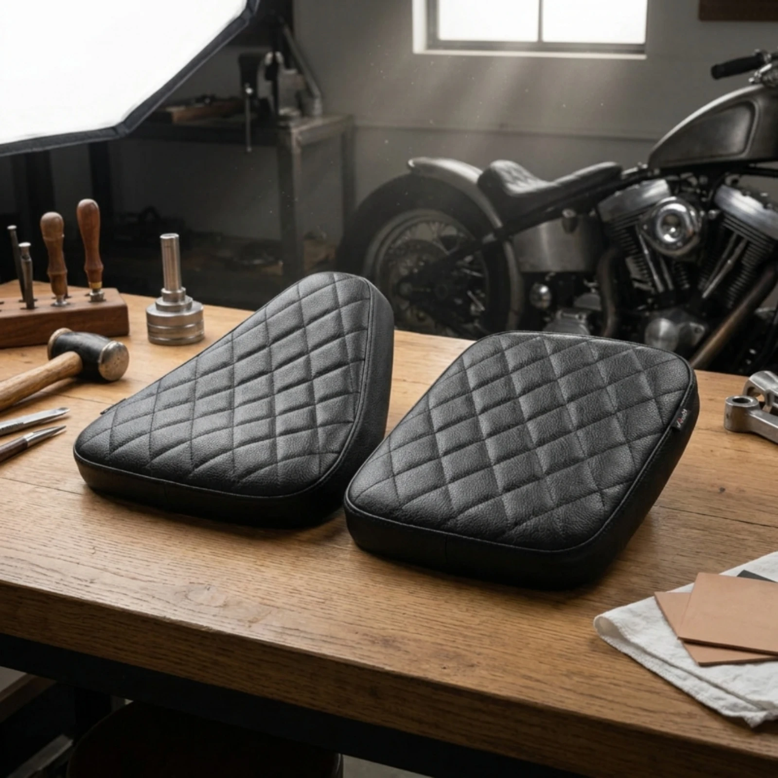 2 Pieces Motorcycle Cushion with PU Leather Textured Retro Seat Cushion Motorcycle Seat Pad Long-Lasting Shock-Absorbing