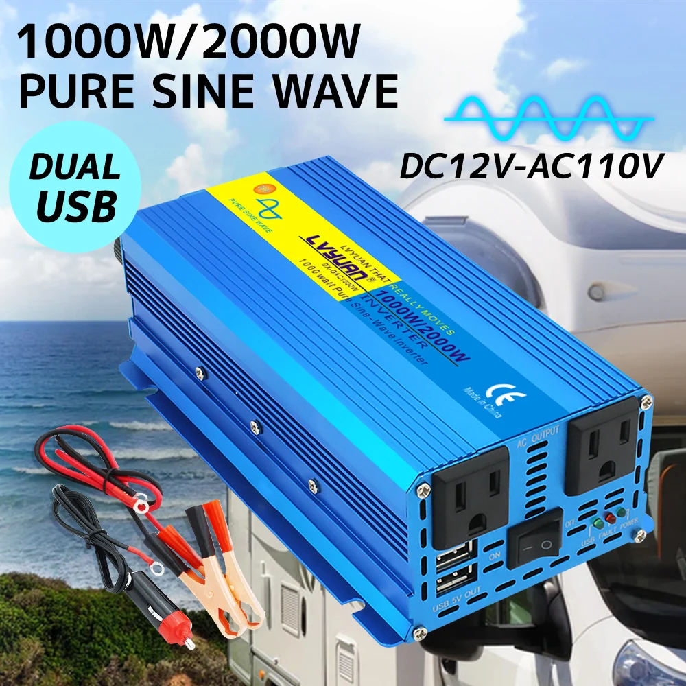 AC110V LVYUAN Inverter Onda Sinusoidale Pura DC12V Inversor Per Auto Per La Casa/Esterno Ventilatore Motosega Convertitore di Potenza 60Hz