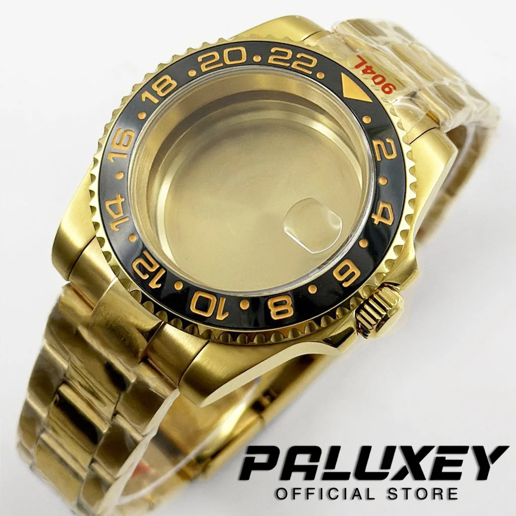 

NH35 Gold 40mm Diver Waterproof Black GMT Ceramic Bezel Fit for NH34 NH35 NH36 NH38 ETA2824 Movement Sapphire Glass Watch Case