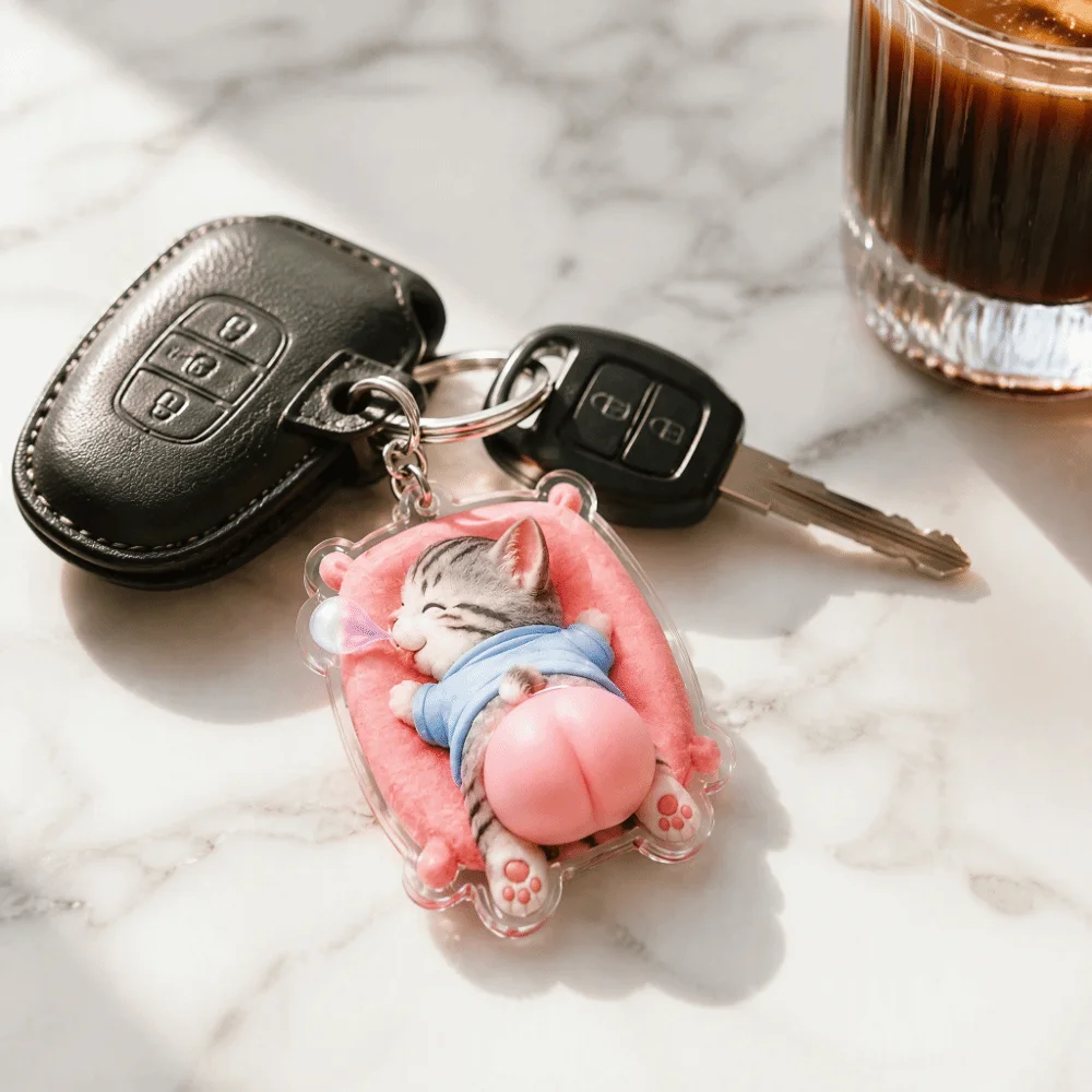 2D Animal Keychain Squeezable Cute Animal Shape Keychain Pendant Cat Panda Corgi Capybara Style Soft Rubber Bag Charm