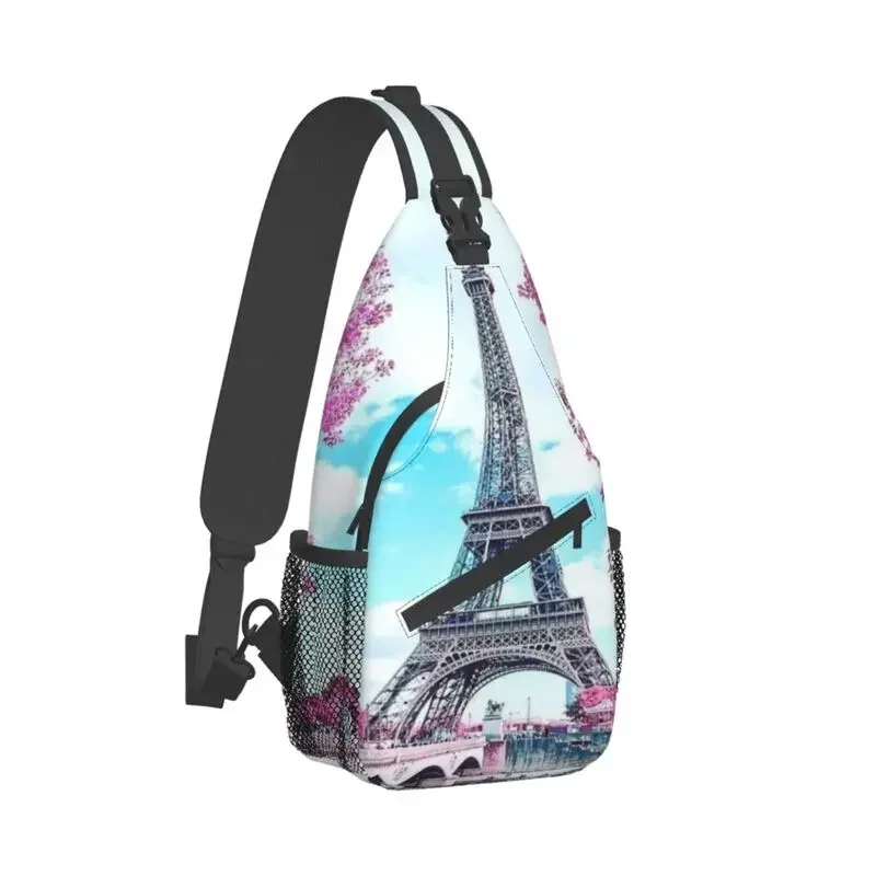 Casual Eiffel Tower Floral Sling Bag for Travel Hiking Men Chest Crossbody Backpack Shoulder Daypack