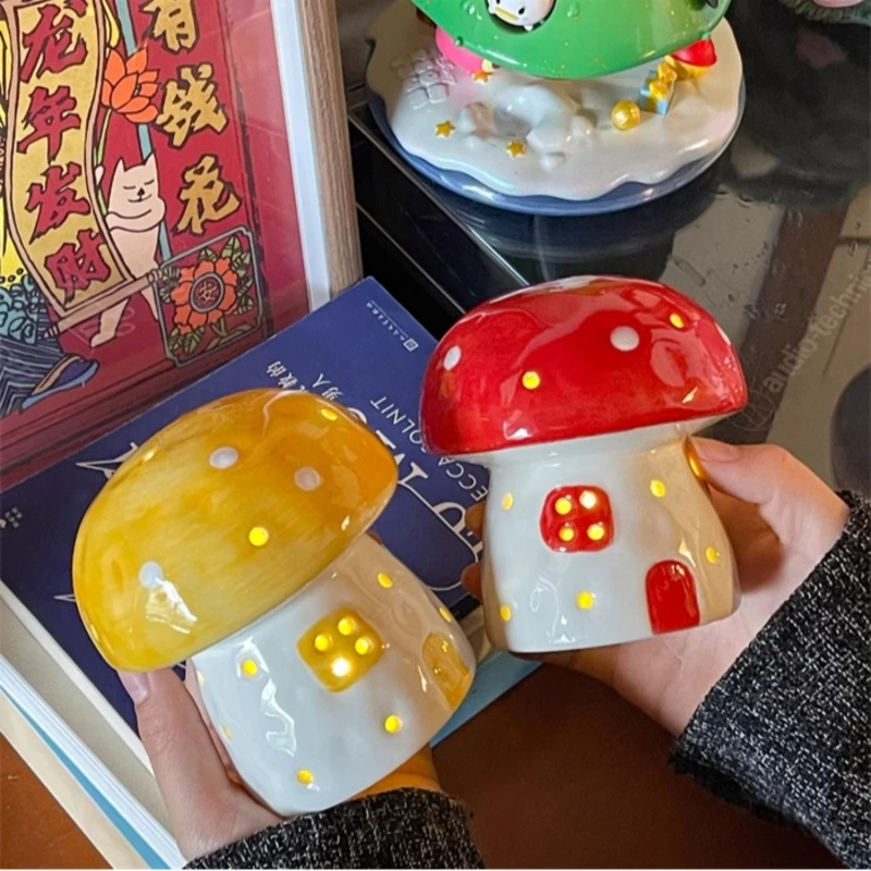 Fatto a mano simpatico cartone animato in ceramica fungo casa decorazione del giardino accessori comodino decorazioni per la casa bambino ragazza fidanzata regalo di compleanno