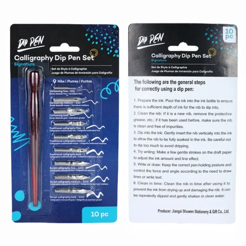 9 Calligraphy Nibs Dip Pen Set for Cartoon Animation Lettering Skeching Art Drawing Mapping Decorative Designs Stationery