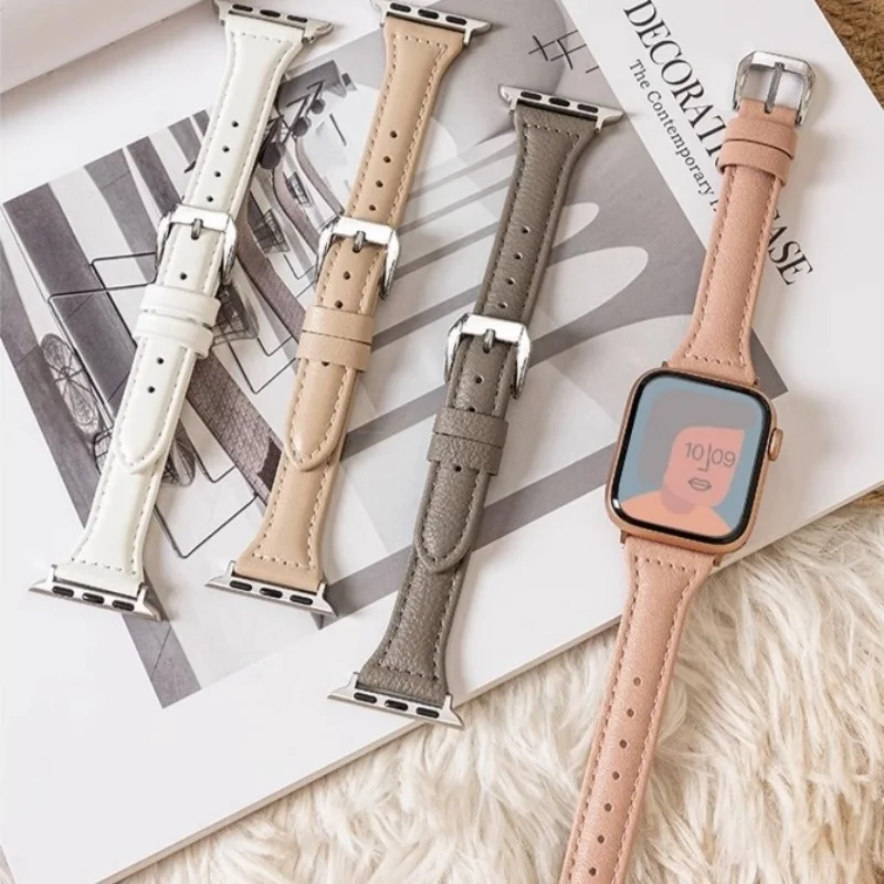 Schlankes Lederarmband für Apple Watch Serie 11 10 9 8 7 SE 6 5 4 Ultra3/2 für iWatch 42 mm 46 mm 38 mm 40 mm 45 mm 49 mm 41 mm 44 mm – Detail 2