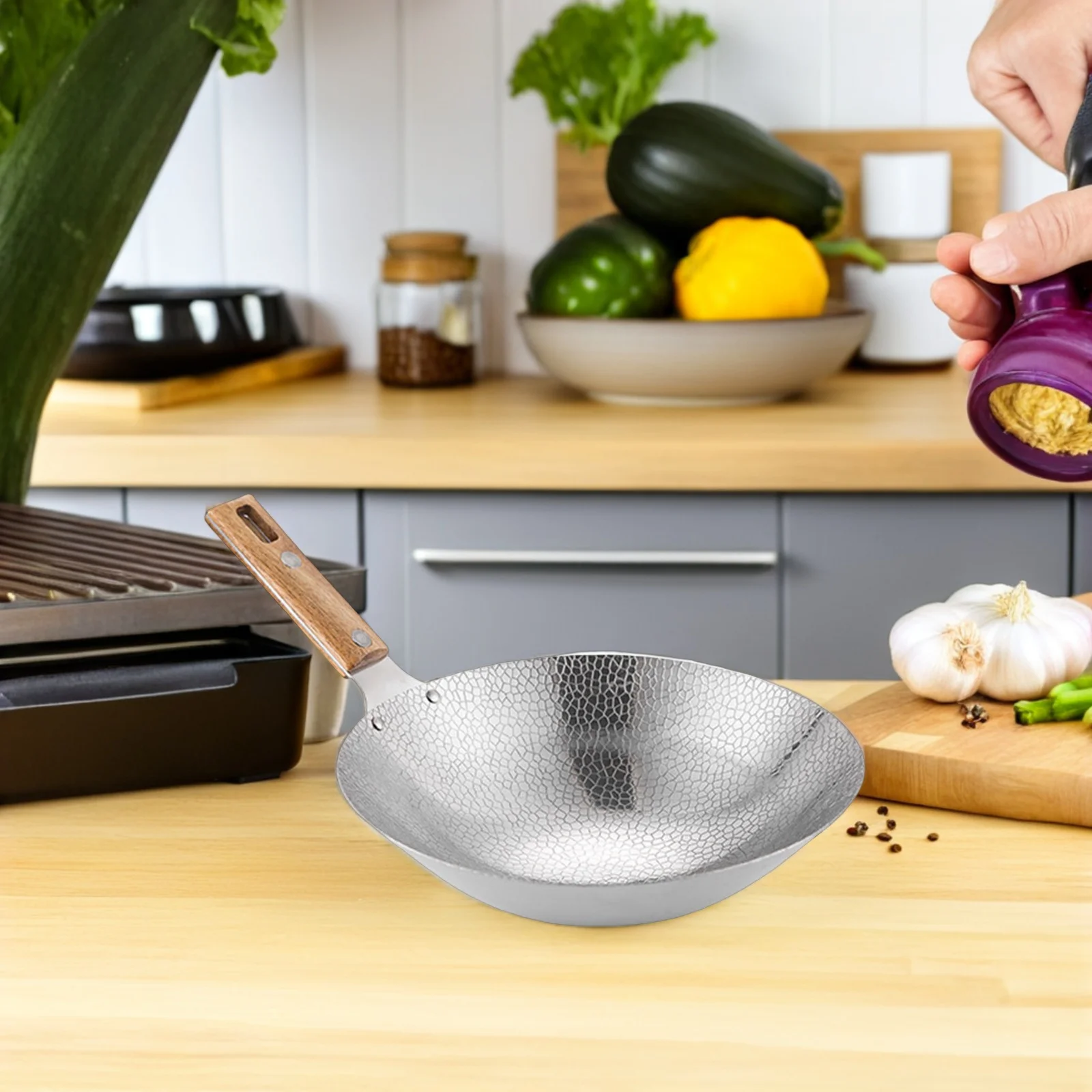 

Stainless Steel Wok 28Cm Heavy Duty Frying Pan for Stove Multi-Use Kitchen Cookware Accessories Metal Wok Stir-Fry Pan Home Use